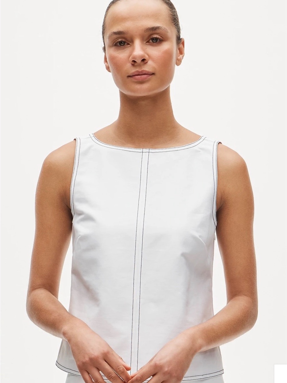 J. Crew White Sleeveless Shell with Black Contrast Stitching
